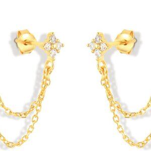 Gold dainty cartilage double piercing chain dangle cubic zirconia earrings for w